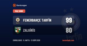 Fenerbahçe Tarfin, Zalgiris’i 99-80 mağlup etti Fenerbahçe Tarfin – Zalgiris maç kartı